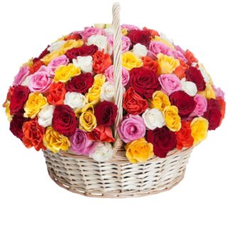 51 colorful roses in the basket | Flower Delivery Kostroma